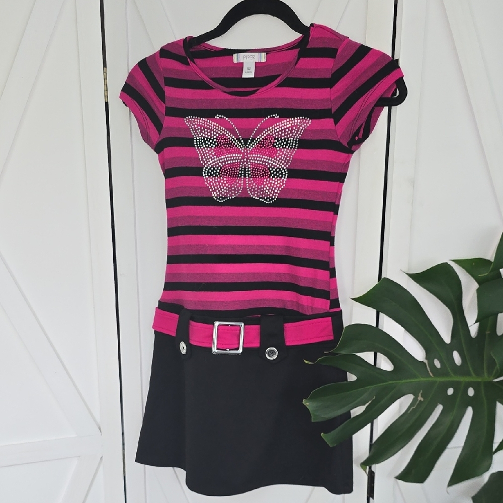 Piper Pink and Black Striped Casual Dress